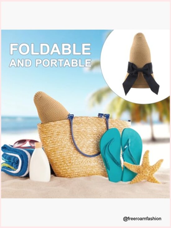Women\'s Foldable Wide Brim Straw Sun Hat with Bowknot UPF 50+ main image 7